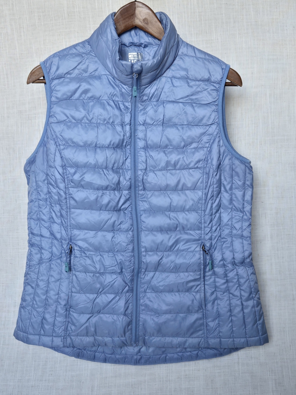 32 Degrees Heat, Light Blue Packable Puffer Vest, Womens Sleeveless Jacket Sz L